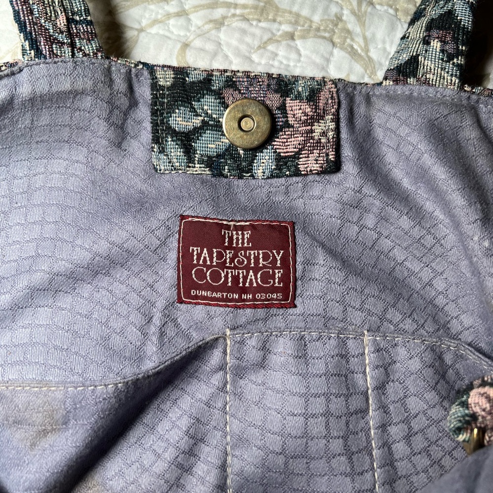 Vintage 90s Floral Tapestry Carpet Tote Bag Handbag Cottagecore Grannycore - Picture 3 of 13